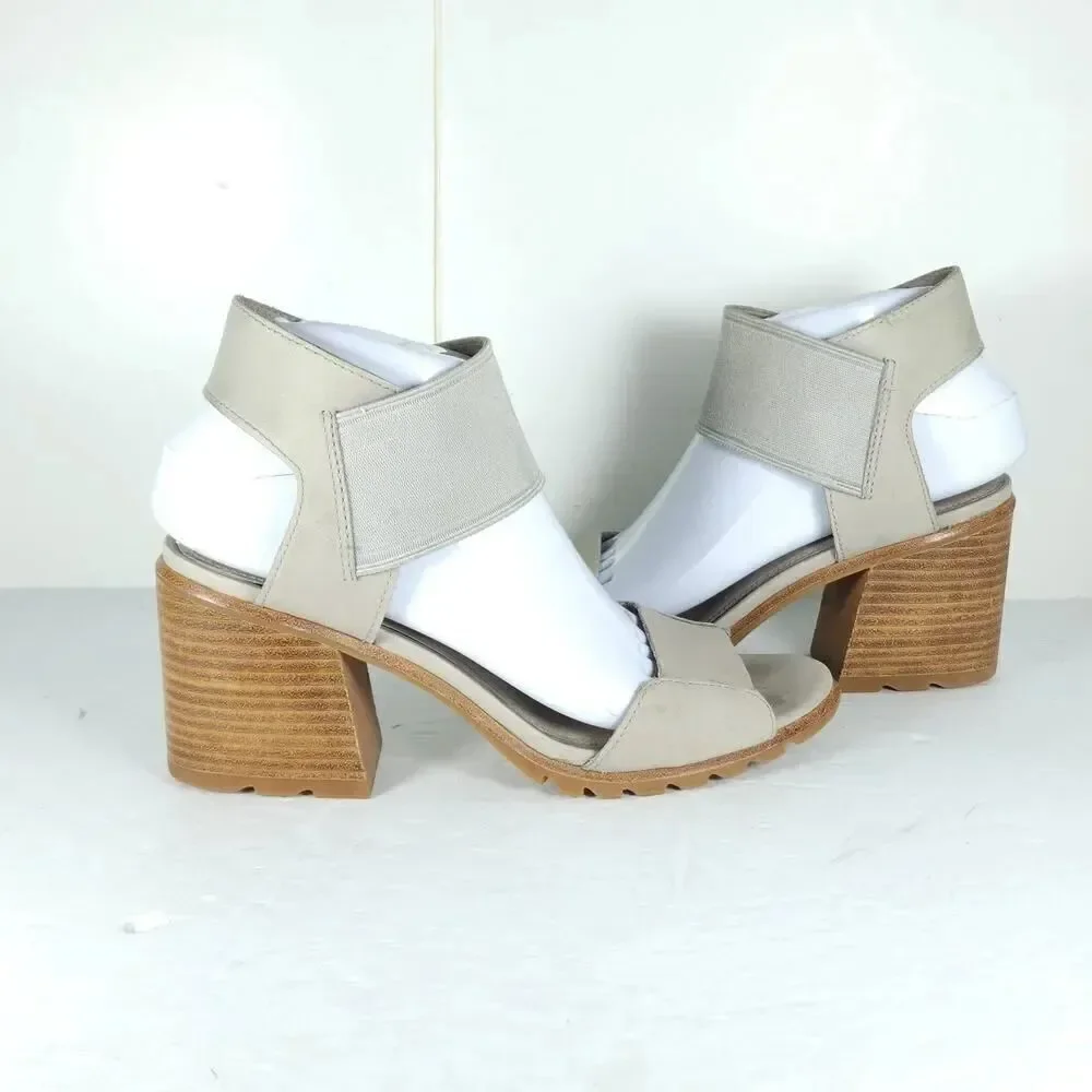 Sorel Women's Nadia US8,5 Dove Nubuck Chunky Heels Slip On Strappy Sandals